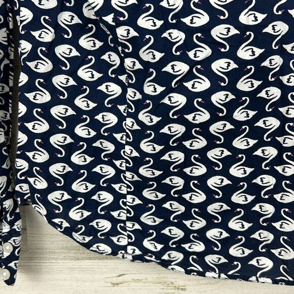 Crown & Ivy Women’s Small Navy Blue Swan Print Long Sleeve Button-Up Blouse - Picture 7 of 7
